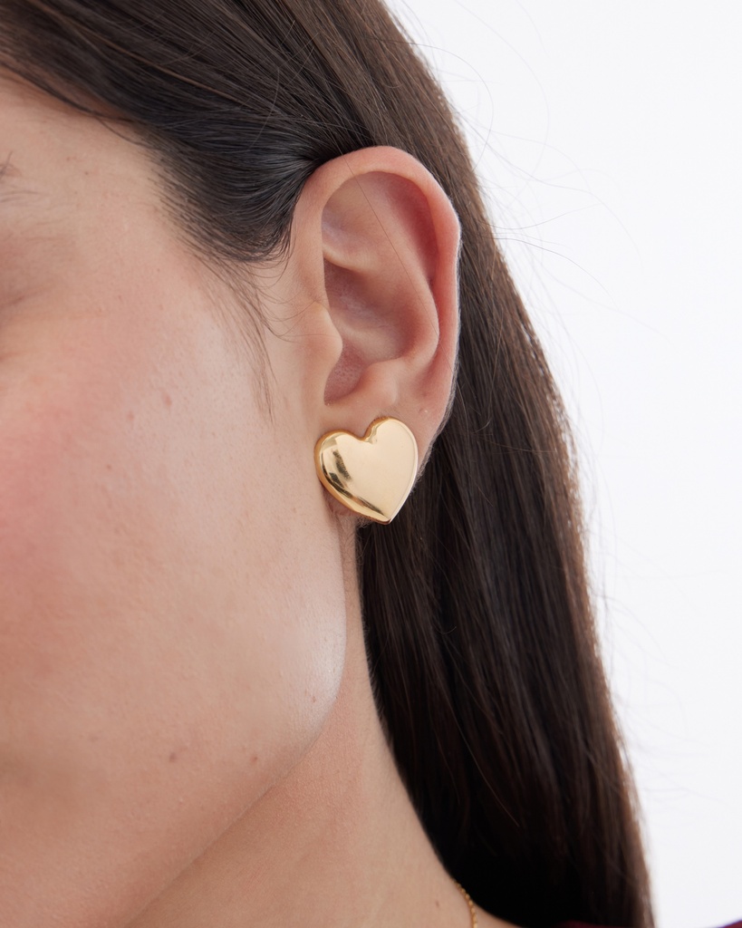 Pendientes botón Muá corazón grande en plata