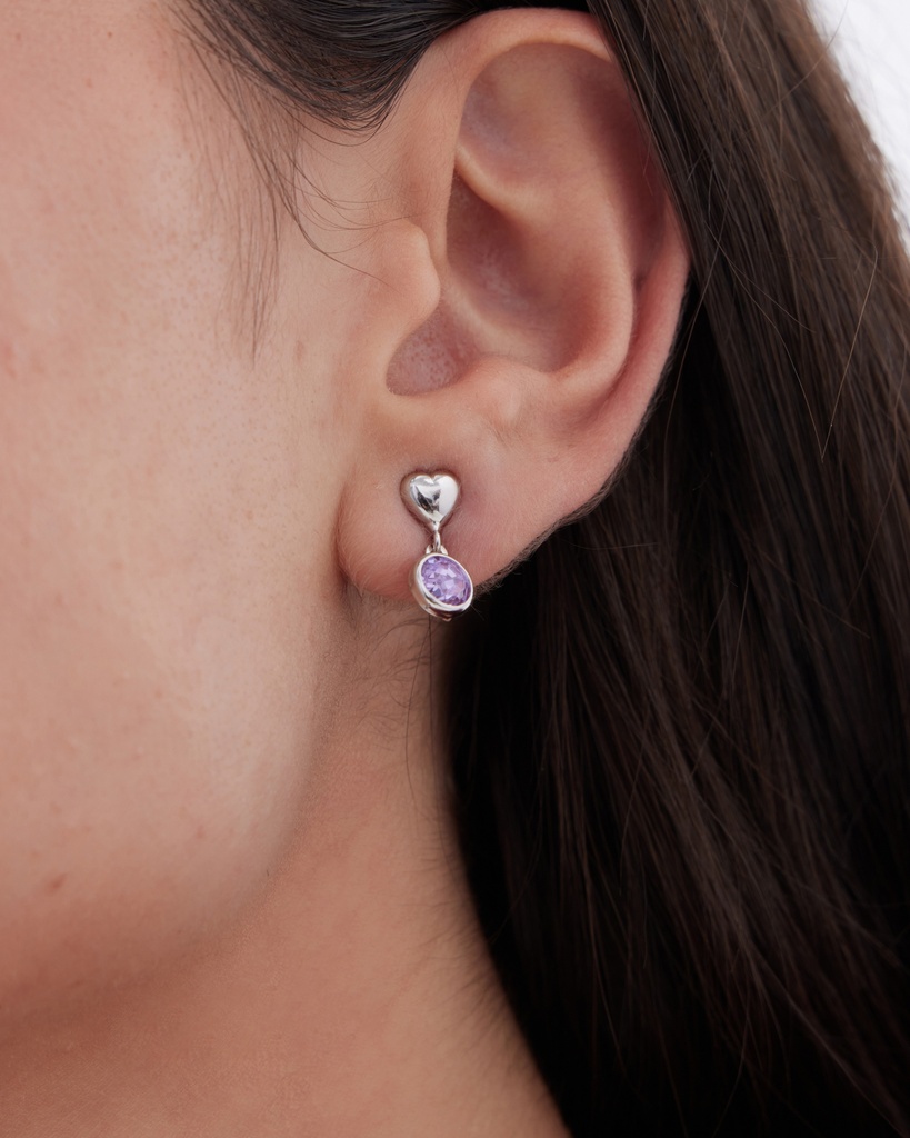 Pendientes cortos Muá corazón con cristal en plata baño rodio