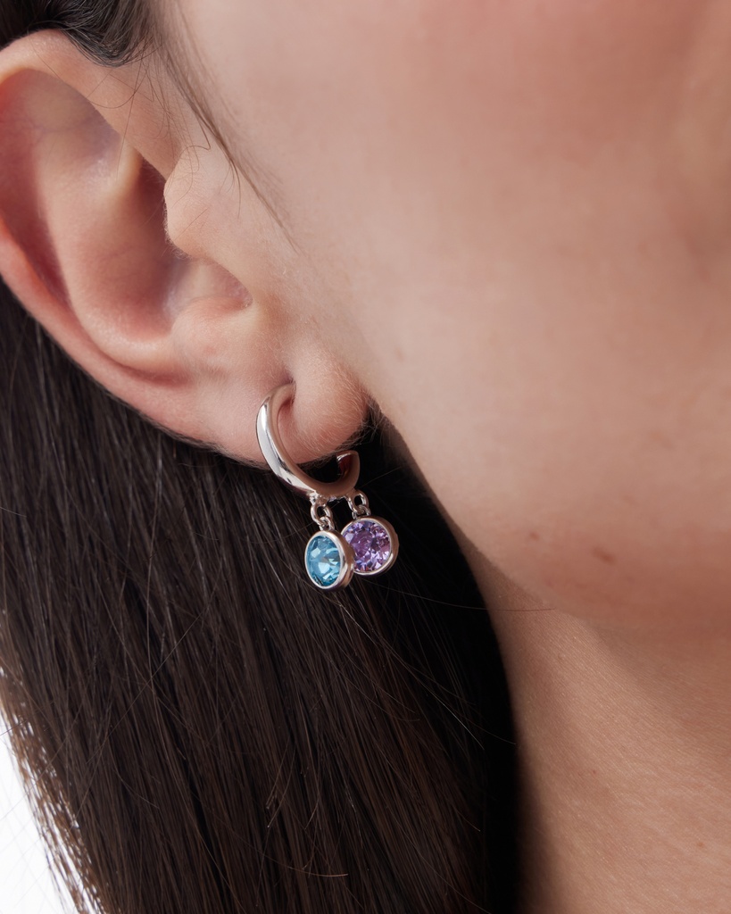 Pendientes aro Muá con cristal multicolor en plata baño rodio