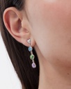 Pendientes largos Muá corazón con cristal multicolor en plata baño rodio