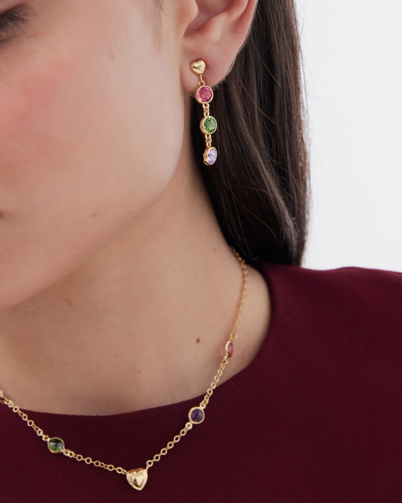 Collar corto Muá corazón con cristal multicolor en plata