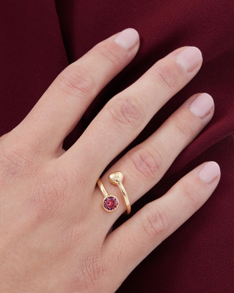 Anillo ajustable Muá corazón con cristal en plata baño oro
