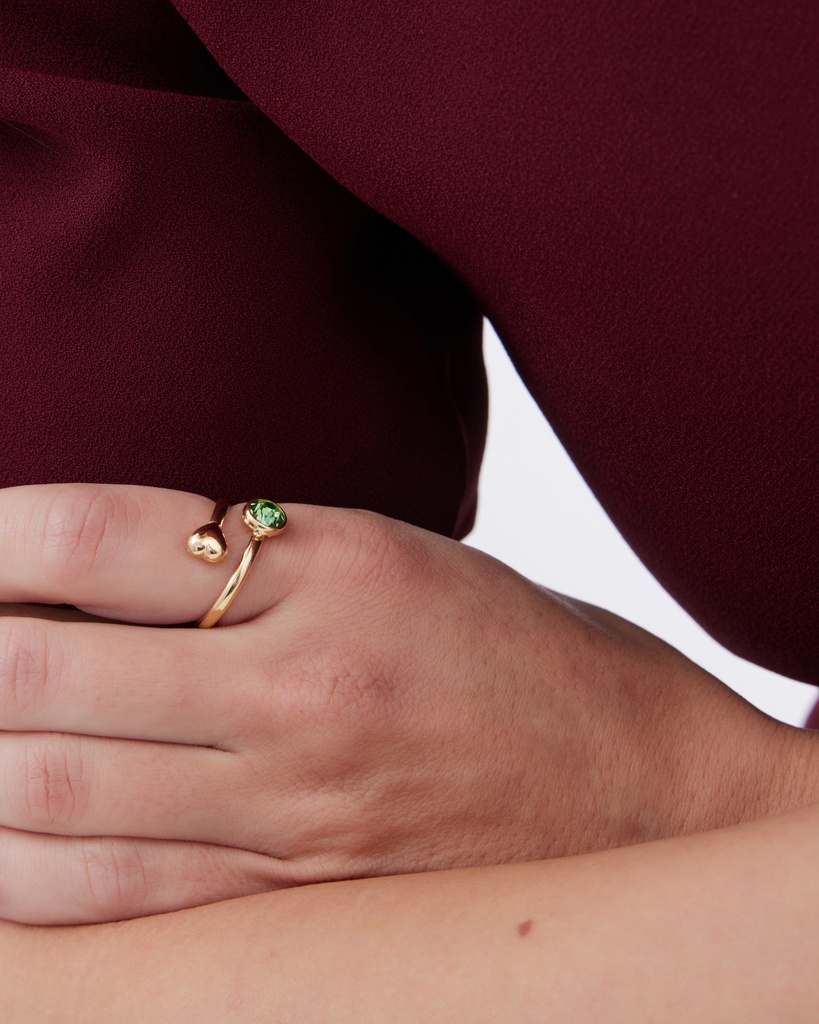 Anillo ajustable Muá corazón con cristal en plata baño oro