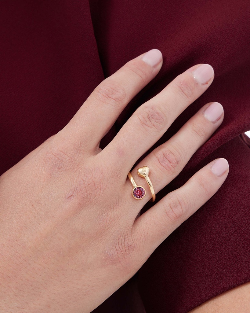 Anillo ajustable Muá corazón con cristal en plata baño oro