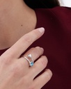 Anillo ajustable Muá corazón con cristal en plata baño rodio