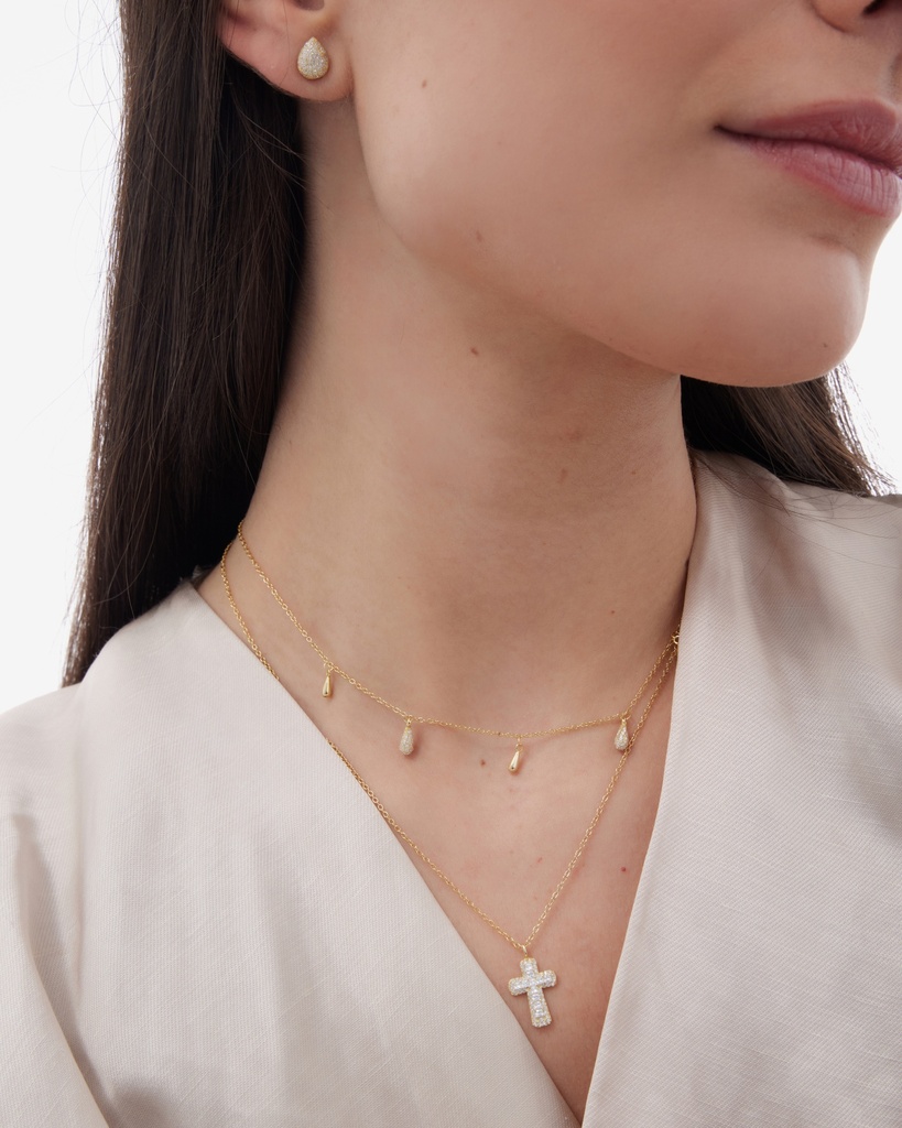 Pendientes botón Lux gota con circonita blanca en Plata