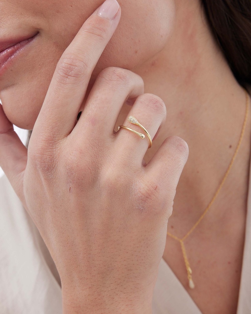 Anillo ajustable Lux cruzado gota con circonita blanca en Plata