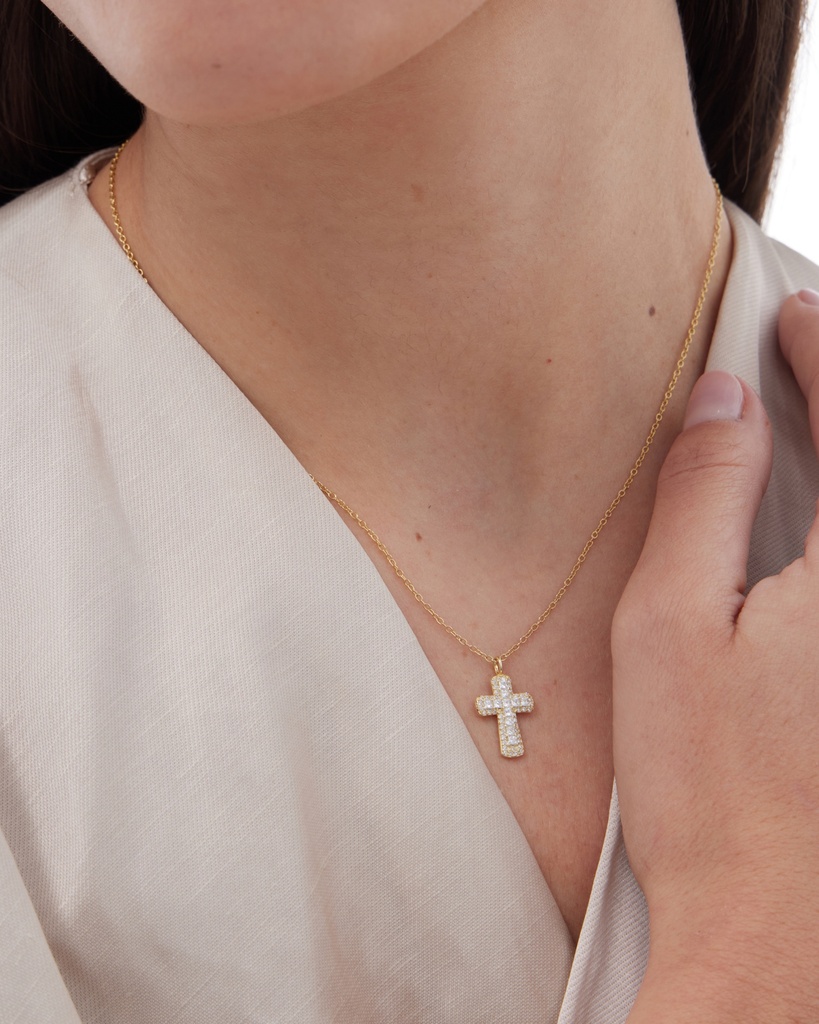 Collar corto Lux cruz con circonita blanca en Plata