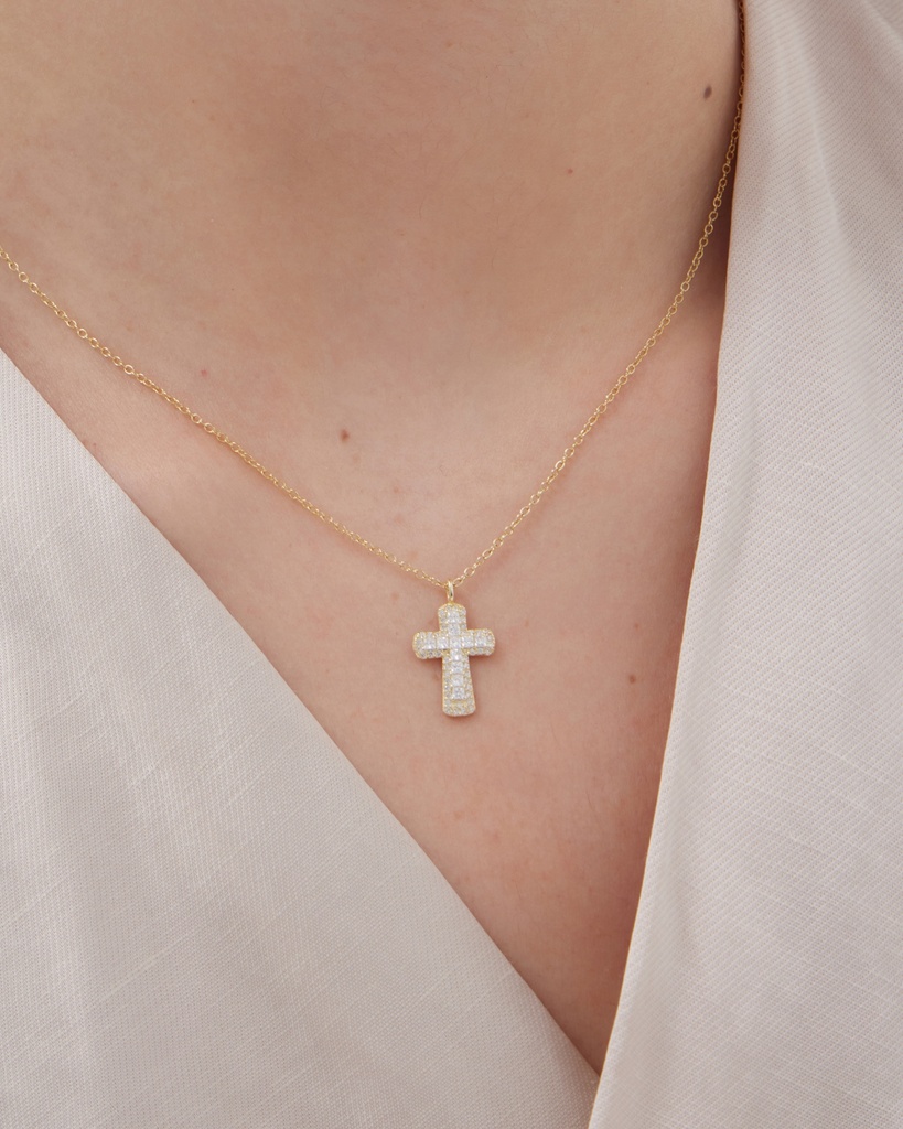 Collar corto Lux cruz con circonita blanca en Plata