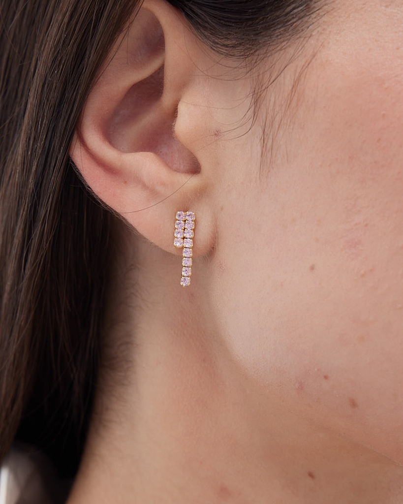 Pendientes cortos Eau con cristales riviere rosa en Plata baño Oro