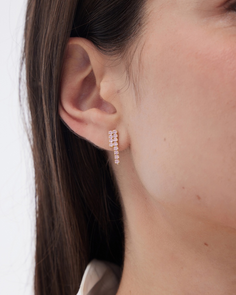 Pendientes cortos Eau con cristales riviere rosa en Plata baño Oro