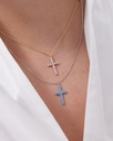 Collar corto Eau cruz con cristales riviere azul en Plata baño Rodio