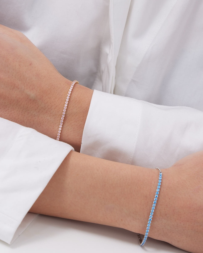 Pulsera Eau con cristales riviere azul en Plata baño Rodio