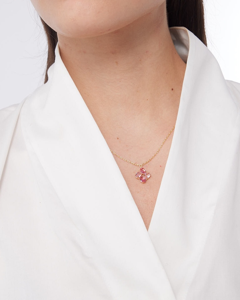 Collar corto Eau con cristal rosa en Plata baño Oro