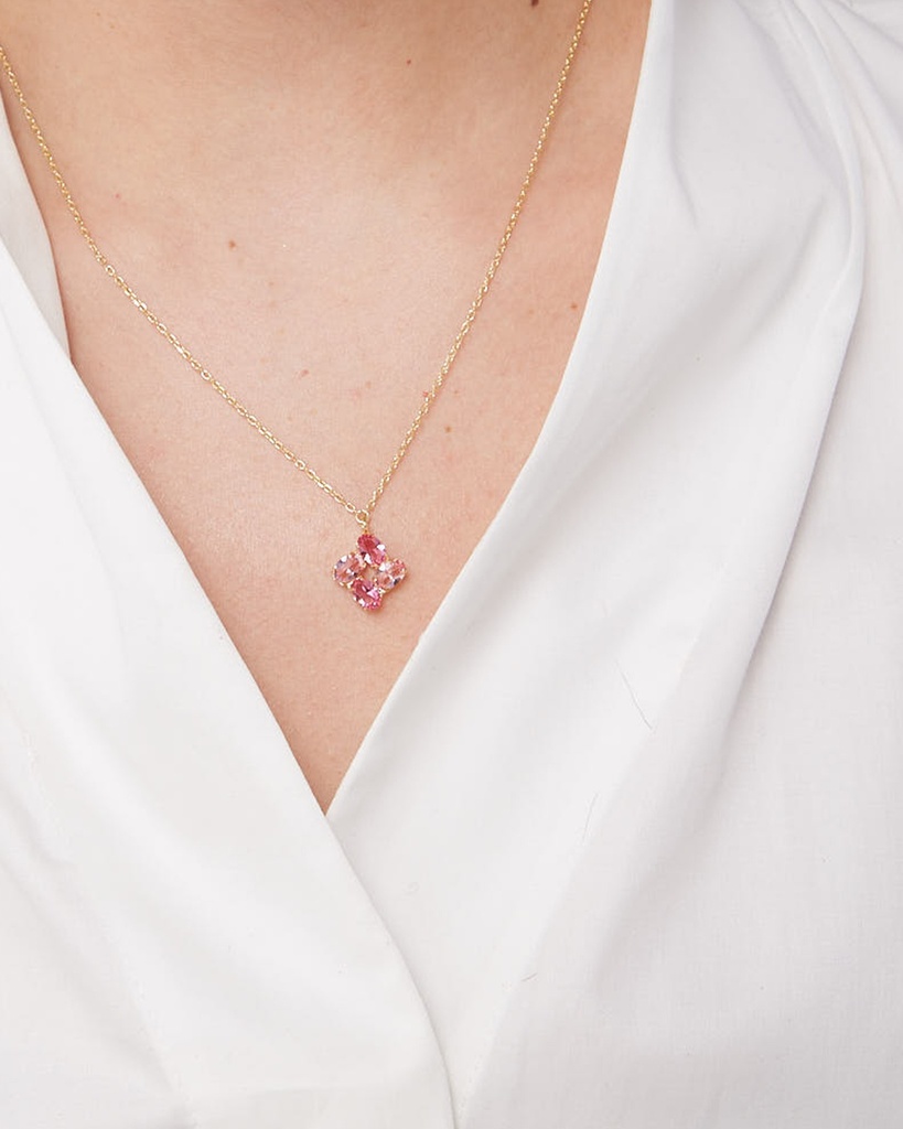 Collar corto Eau con cristal rosa en Plata baño Oro