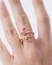 Anillo ajustable Eau con cristal rosa en Plata baño Oro