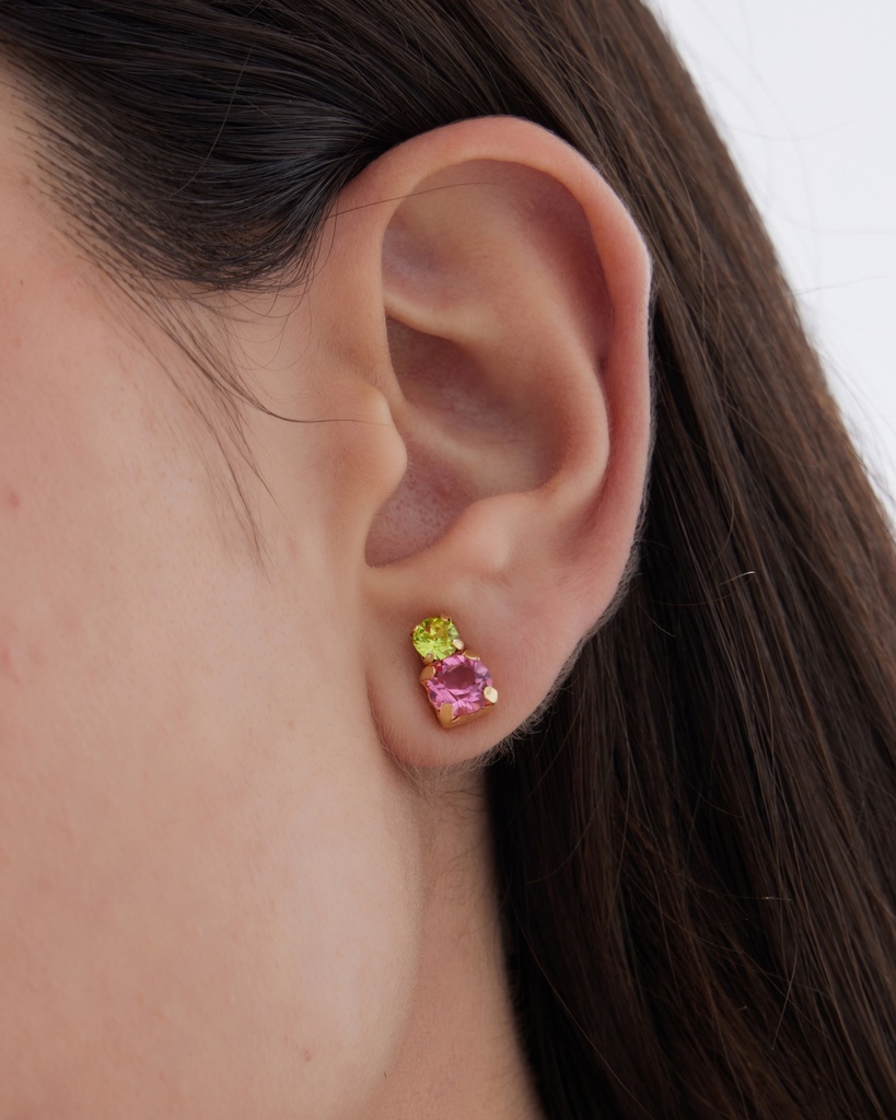 Pendientes botón Fleur con cristal en Plata baño Oro