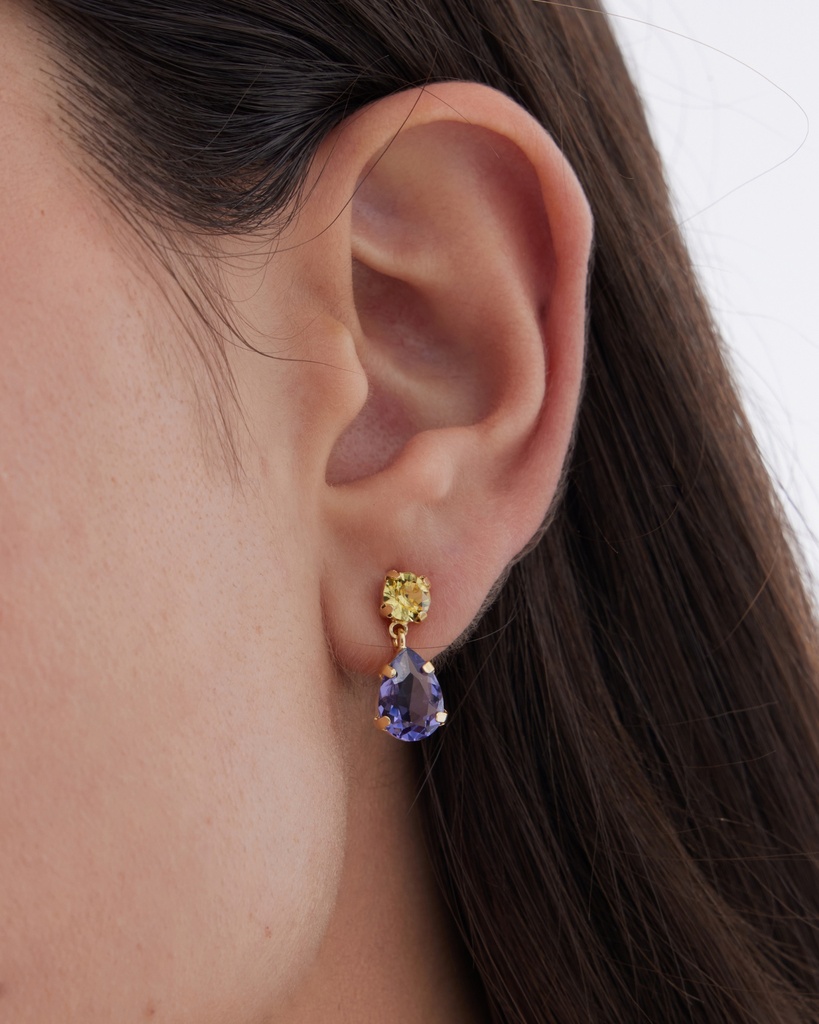 Pendientes cortos Fleur lágrima con cristal en Plata baño Oro