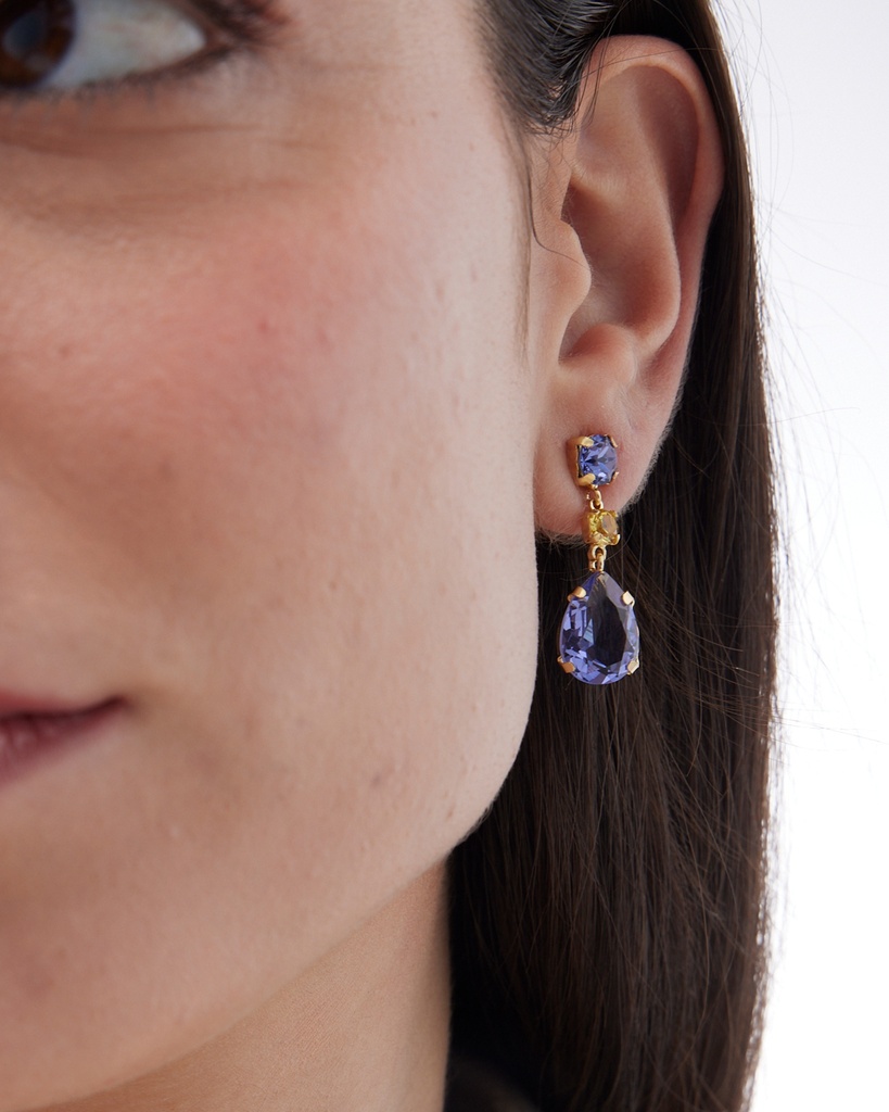 Pendientes largos Fleur lágrima con cristal en Plata baño Oro