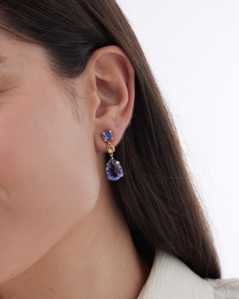 Pendientes largos Fleur lágrima con cristal en Plata baño Oro