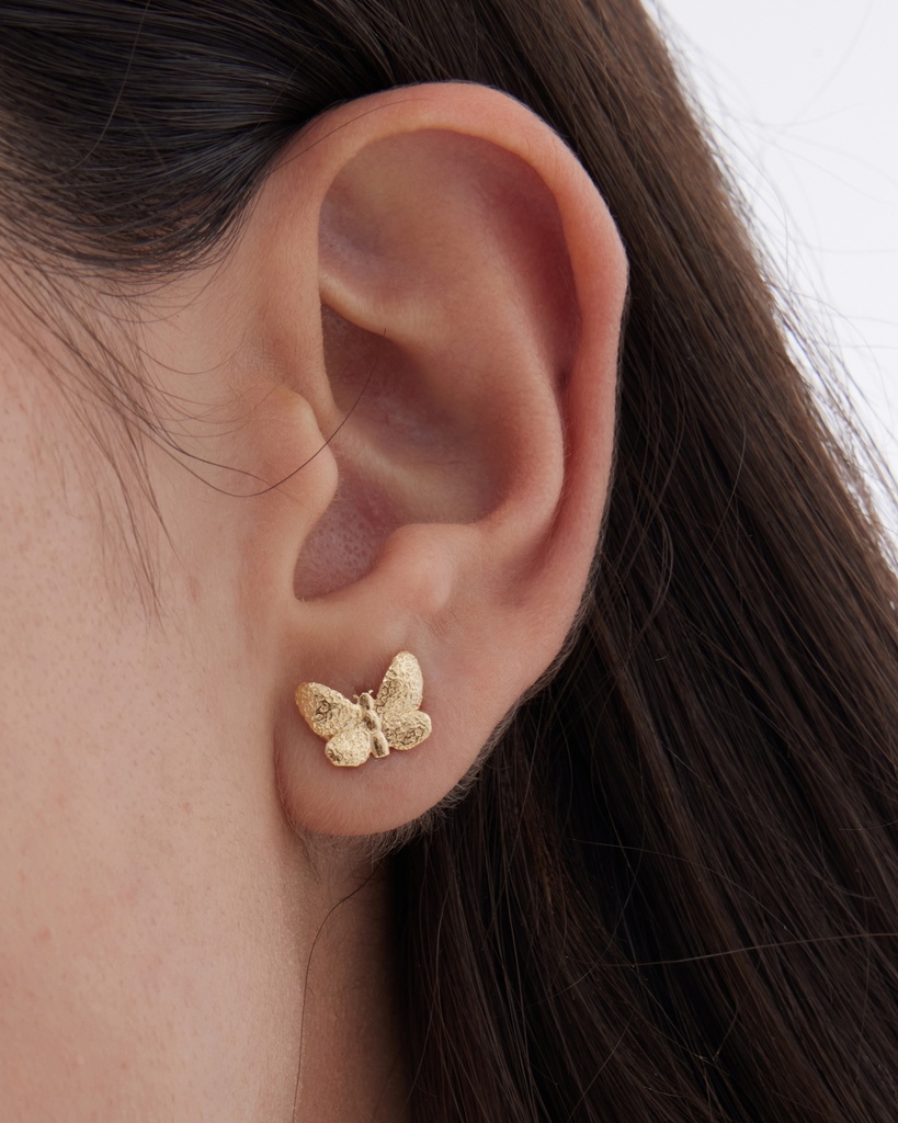 Pendientes botón Fleur mariposa en Plata baño Oro