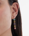Pendientes largos Fleur con cristal multicolor en Plata baño Oro