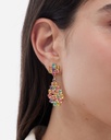 Pendientes largos Fleur lágrima con cristal multicolor en Plata baño Oro
