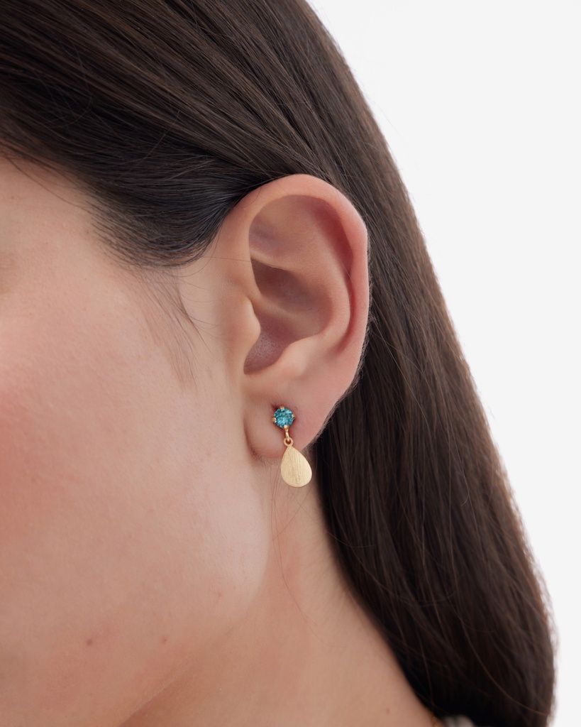 Pendientes cortos Azuree gota textura con cristal azul en Plata baño Oro