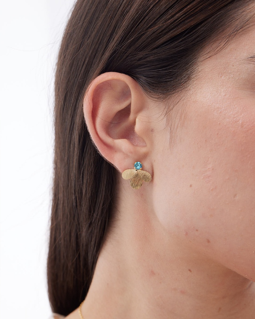 Pendientes botón Azuree gota textura con cristal azul en Plata baño Oro