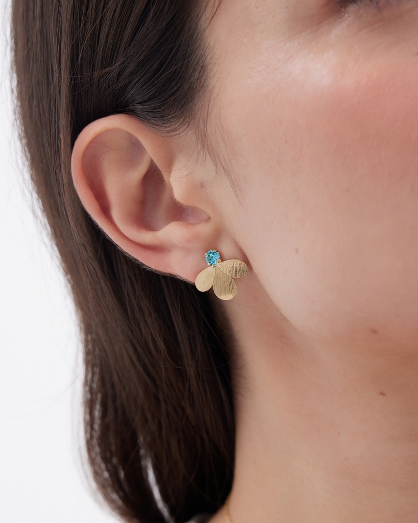 Pendientes botón Azuree gota textura con cristal azul en Plata baño Oro