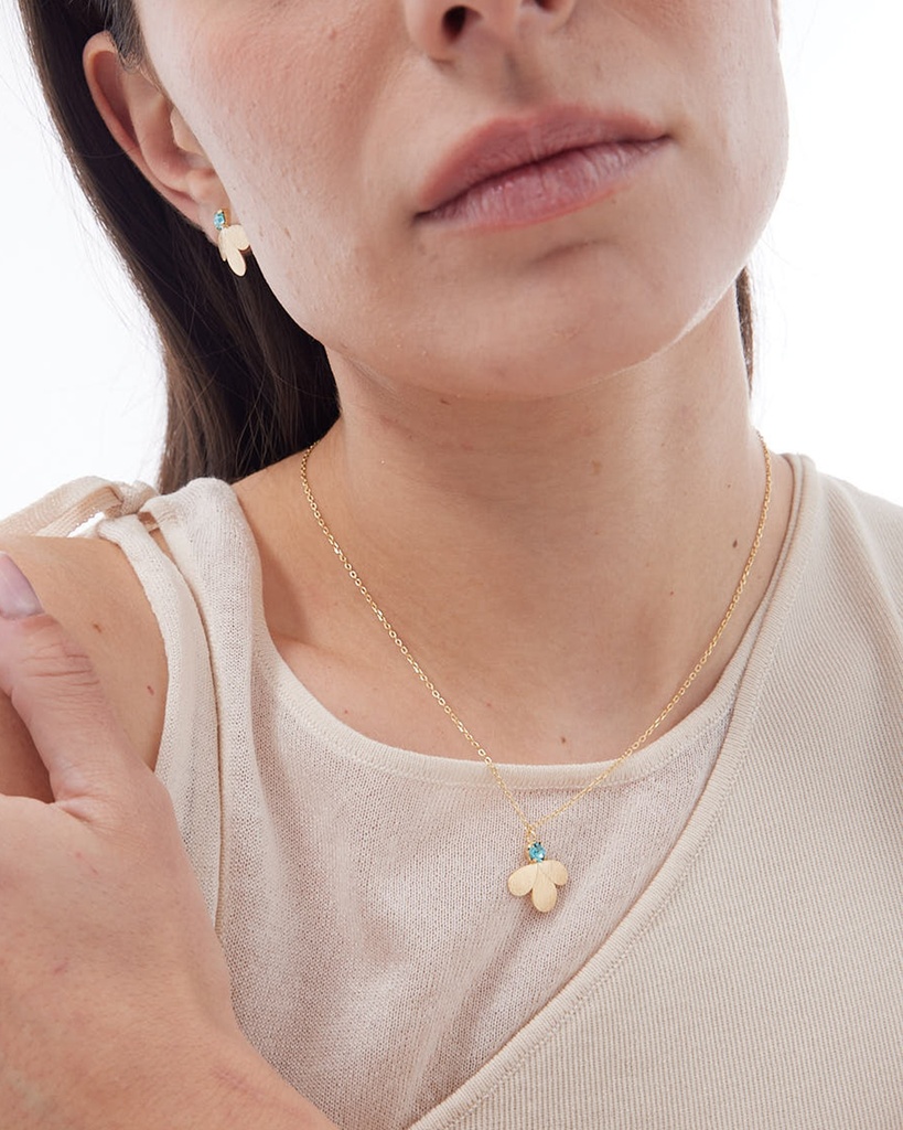 Pendientes botón Azuree gota textura con cristal azul en Plata baño Oro