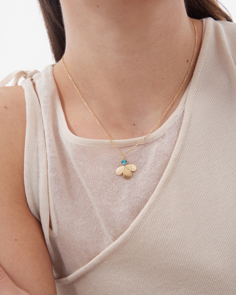 Collar corto Azuree gota textura con cristal azul en Plata baño Oro