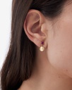 Pendientes cortos Azuree círculo textura con cristal rosa en Plata baño Oro