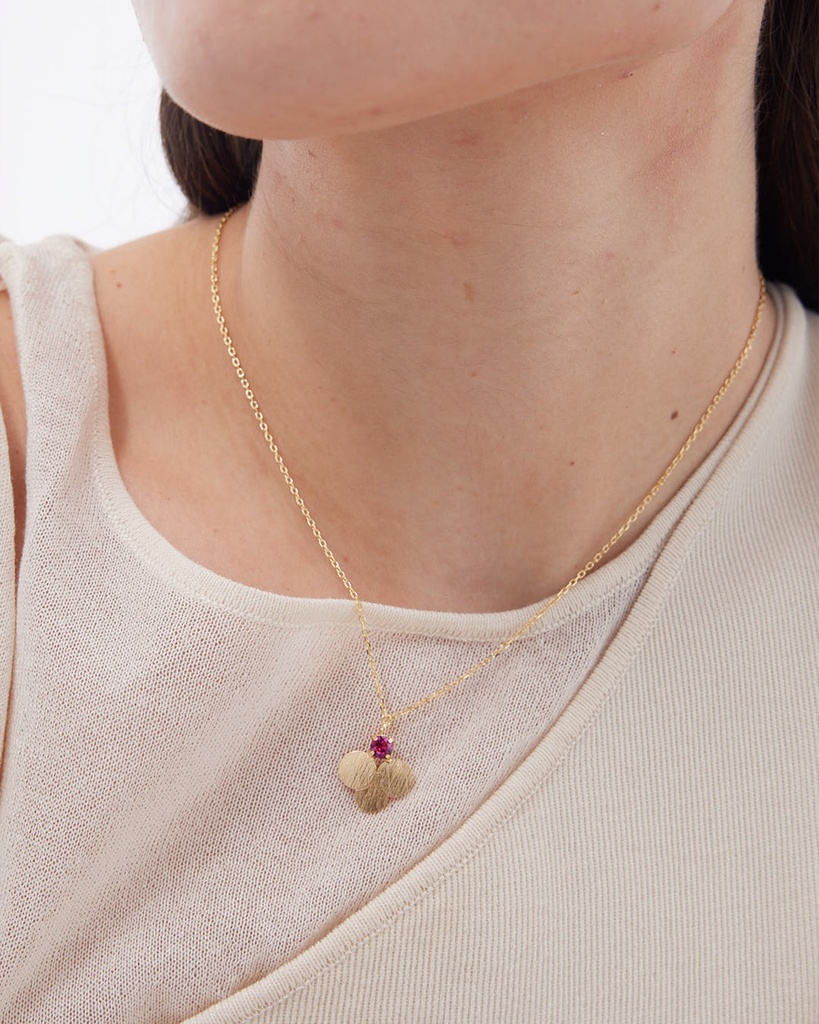 Collar corto Azuree círculo textura con cristal rosa en Plata baño Oro