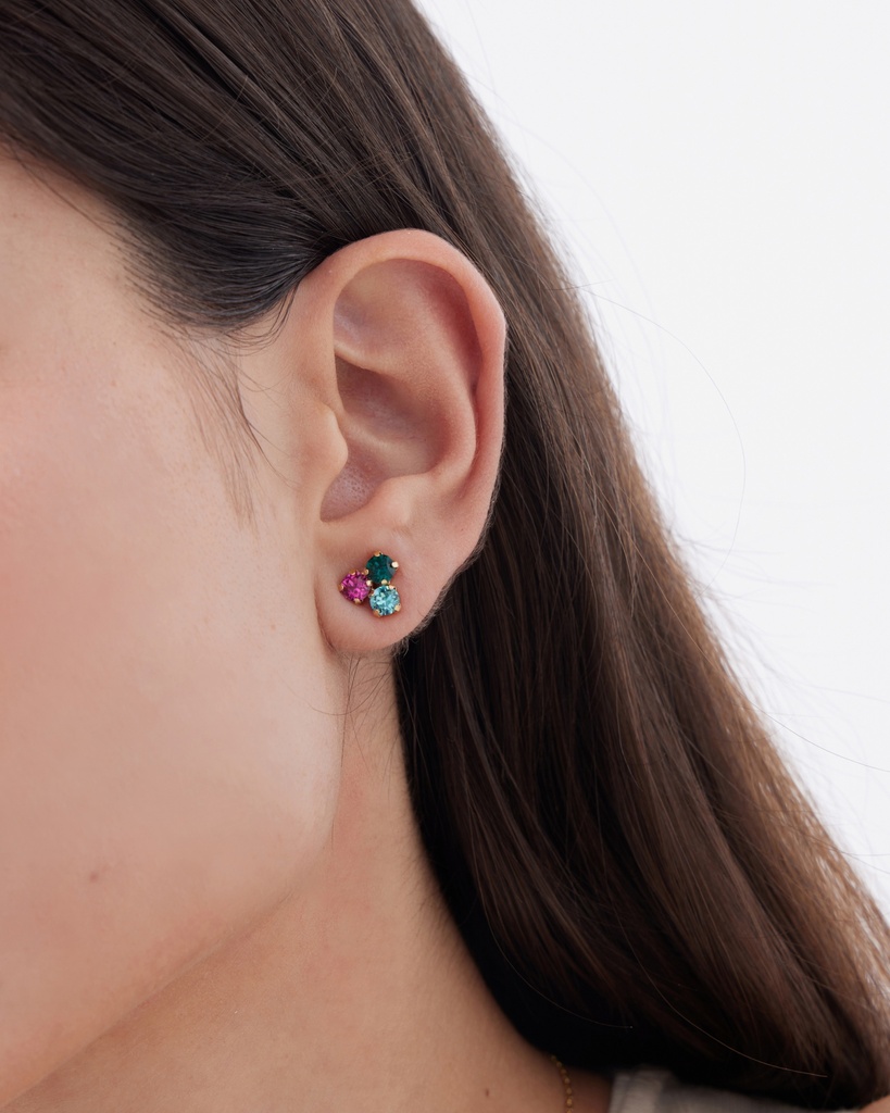 Pendientes botón Azuree con cristal multicolor en Plata baño Oro