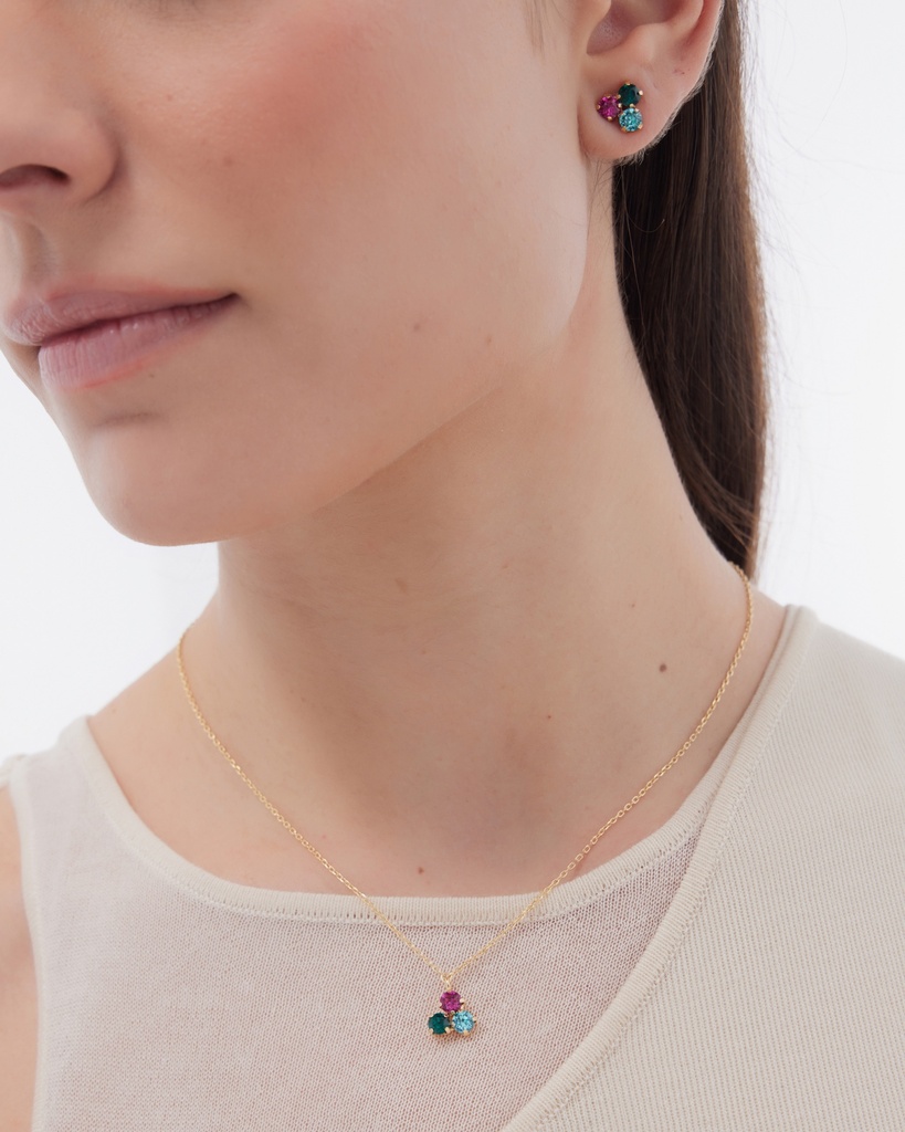 Pendientes botón Azuree con cristal multicolor en Plata baño Oro