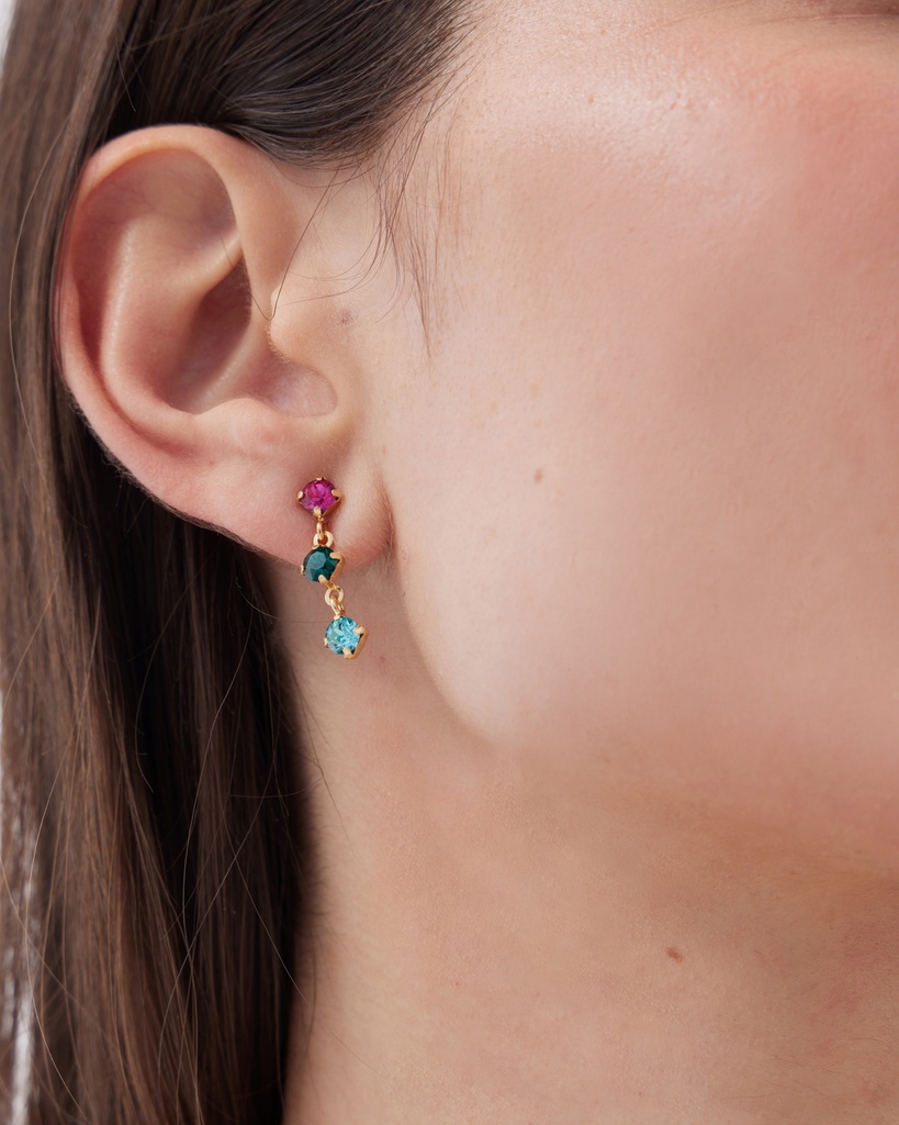 Pendientes cortos Azuree con cristal multicolor en Plata baño Oro