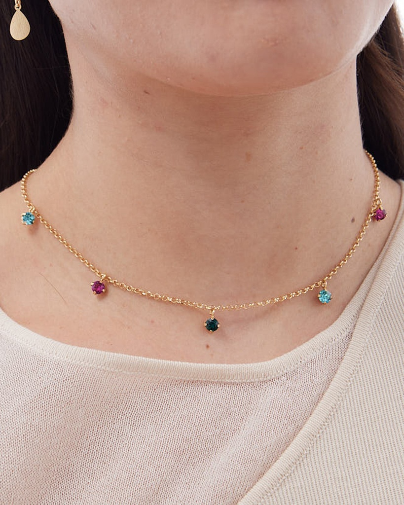 Collar corto Azuree con cristal multicolor en Plata baño Oro