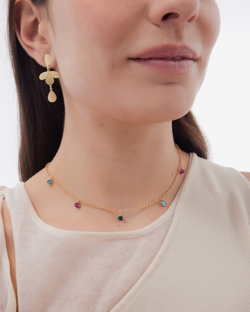 Collar corto Azuree con cristal multicolor en Plata baño Oro