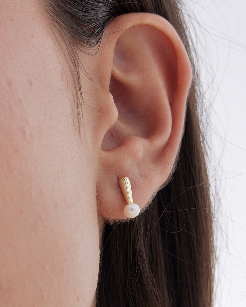 Pendientes botón Solene gota con perla cultivada en Plata baño Oro