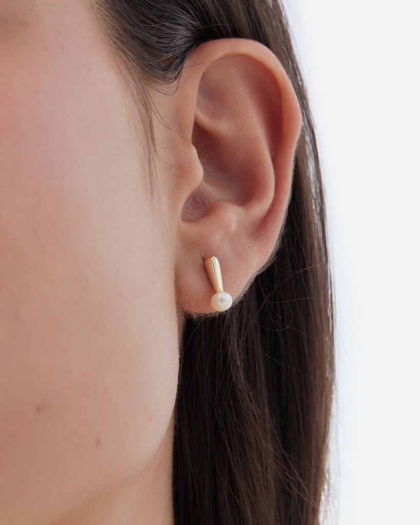 Pendientes botón Solene gota con perla cultivada en Plata baño Oro