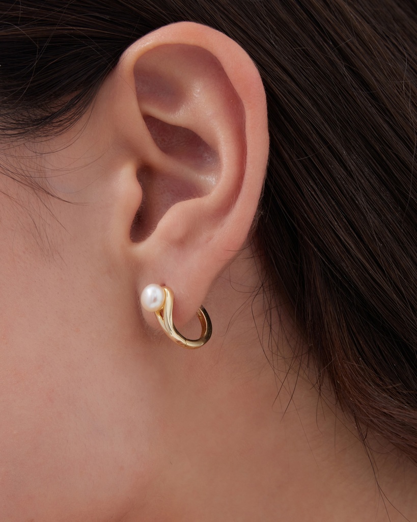 Pendientes aro click Solene con perla cultivada en Plata baño Oro