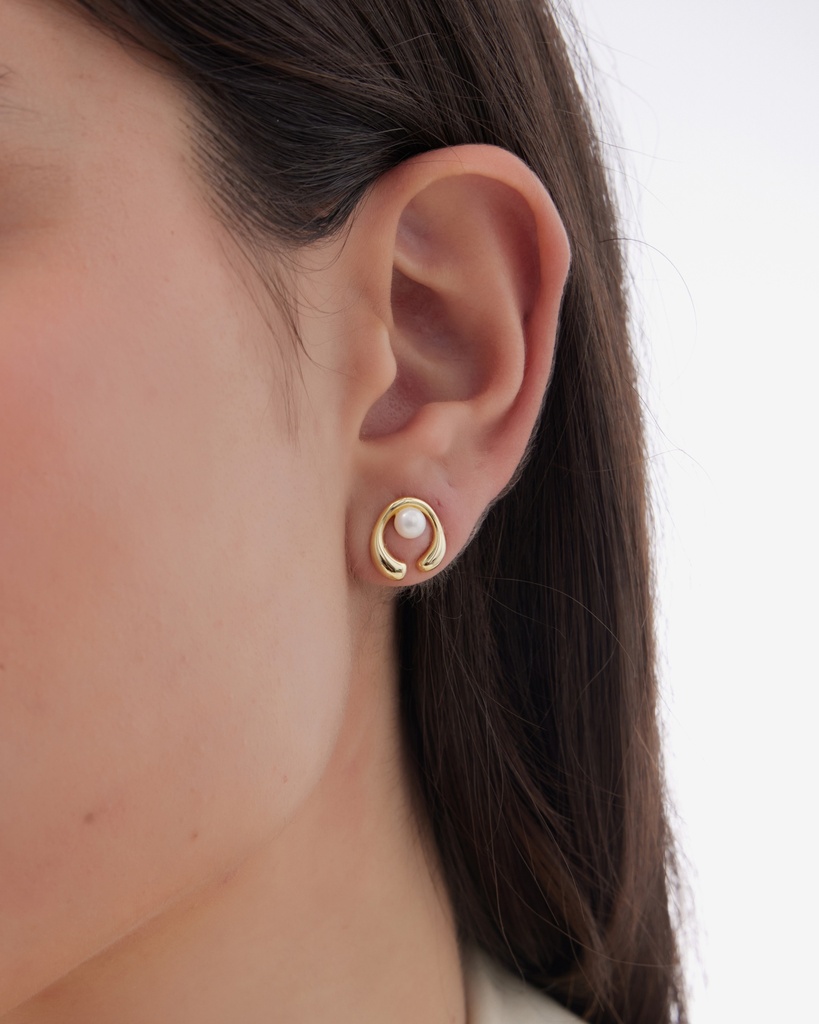 Pendientes cortos Solene con perla cultivada en Plata baño Oro