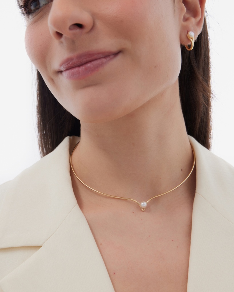 Pendientes aro click Solene con perla cultivada en Plata baño Oro