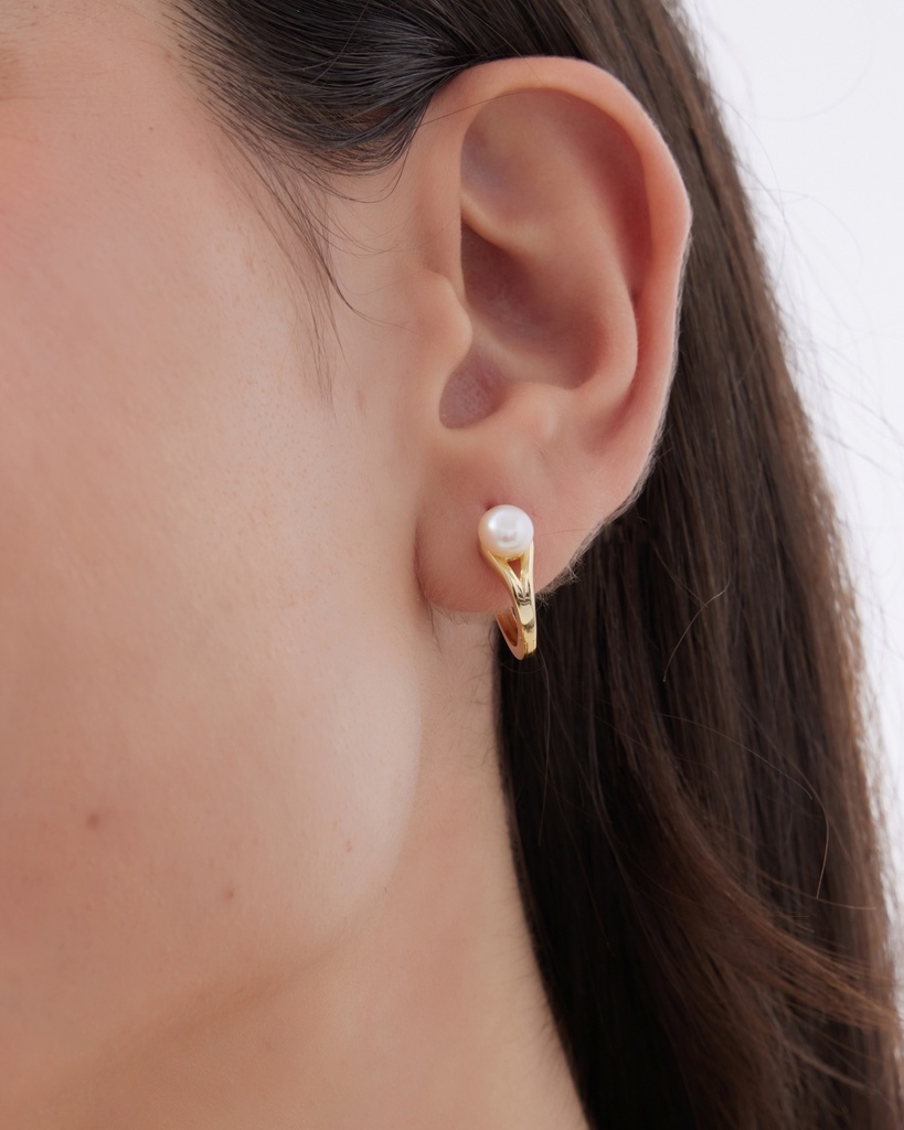 Pendientes aro click Solene con perla cultivada en Plata baño Oro