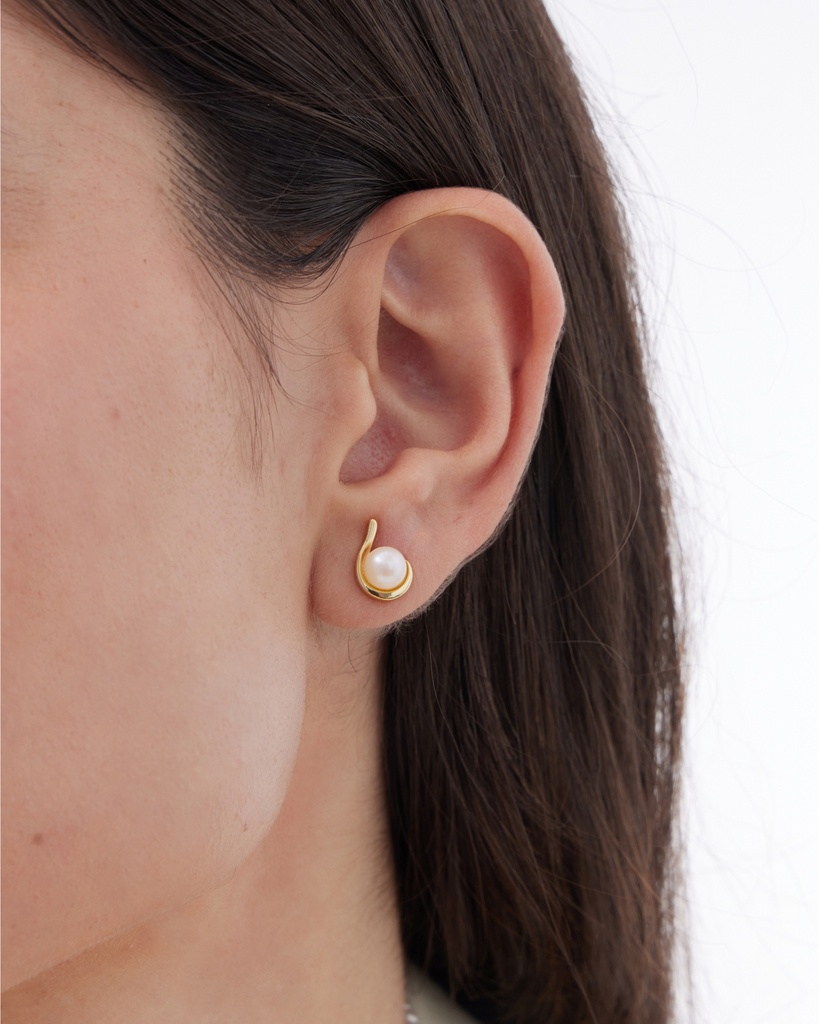 Pendientes botón Solene con perla cultivada en Plata baño Oro