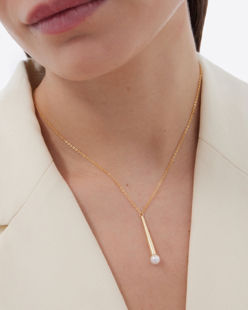 Collar largo Solene con perla en Plata baño Oro