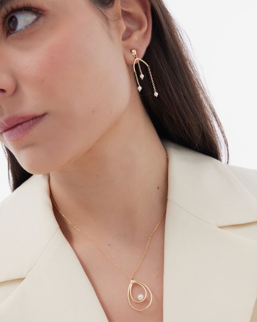 Pendientes largos Solene cadenas con perla en Plata baño Oro