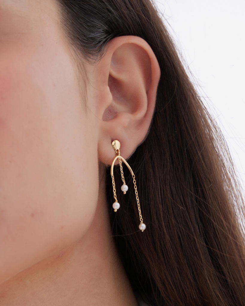 Pendientes largos Solene cadenas con perla en Plata baño Oro