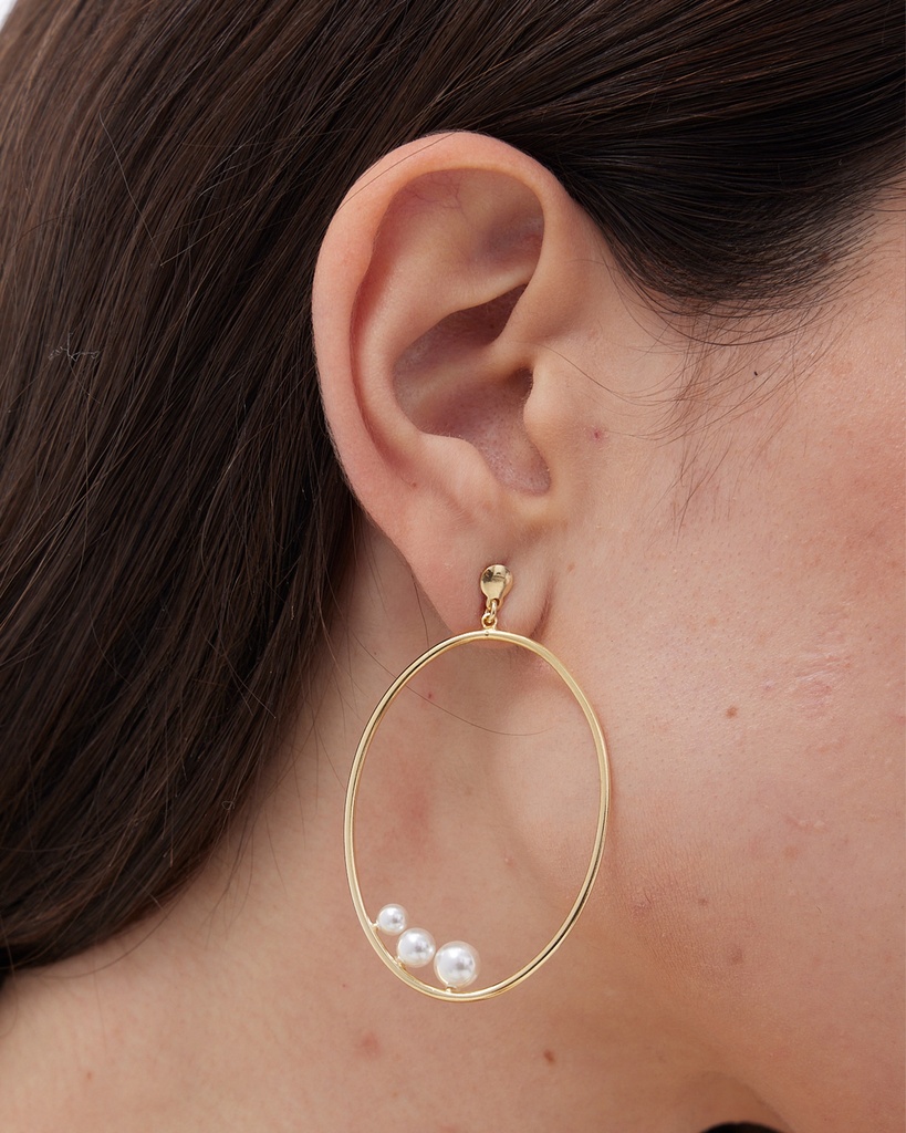Pendientes largos Solene oval con perla en Plata baño Oro